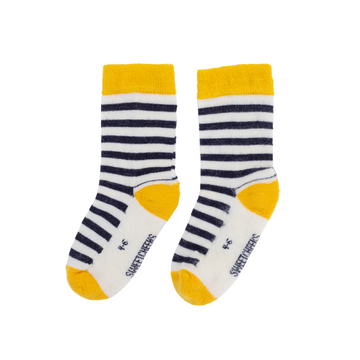 Kids Merino Gumboot Socks | Navy & Yellow Stripe