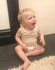 Sweet Cheeks Merino Baby Singlet Vanilla - Made in New Zealand.