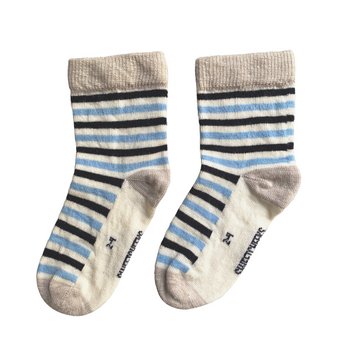 Kids Merino Crew Socks | Sky Blue Stripe
