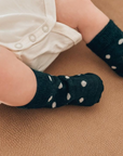 Baby Merino Crew Socks | Forest Green Dots