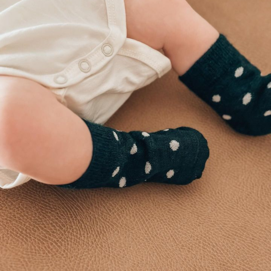 Baby Merino Crew Socks | Forest Green Dots