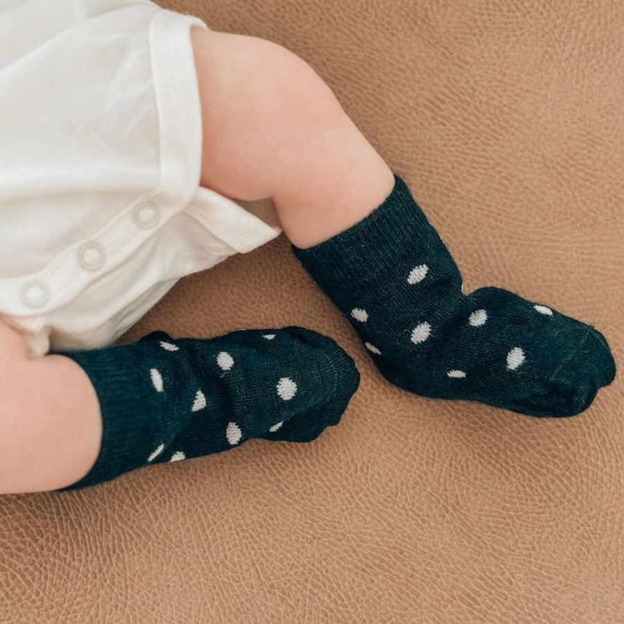 Kids Merino Crew Socks | Forest Green Dots