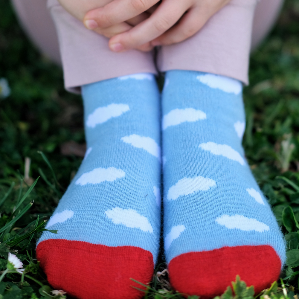 Thick Merino Gumboot Socks | Light Blue Clouds